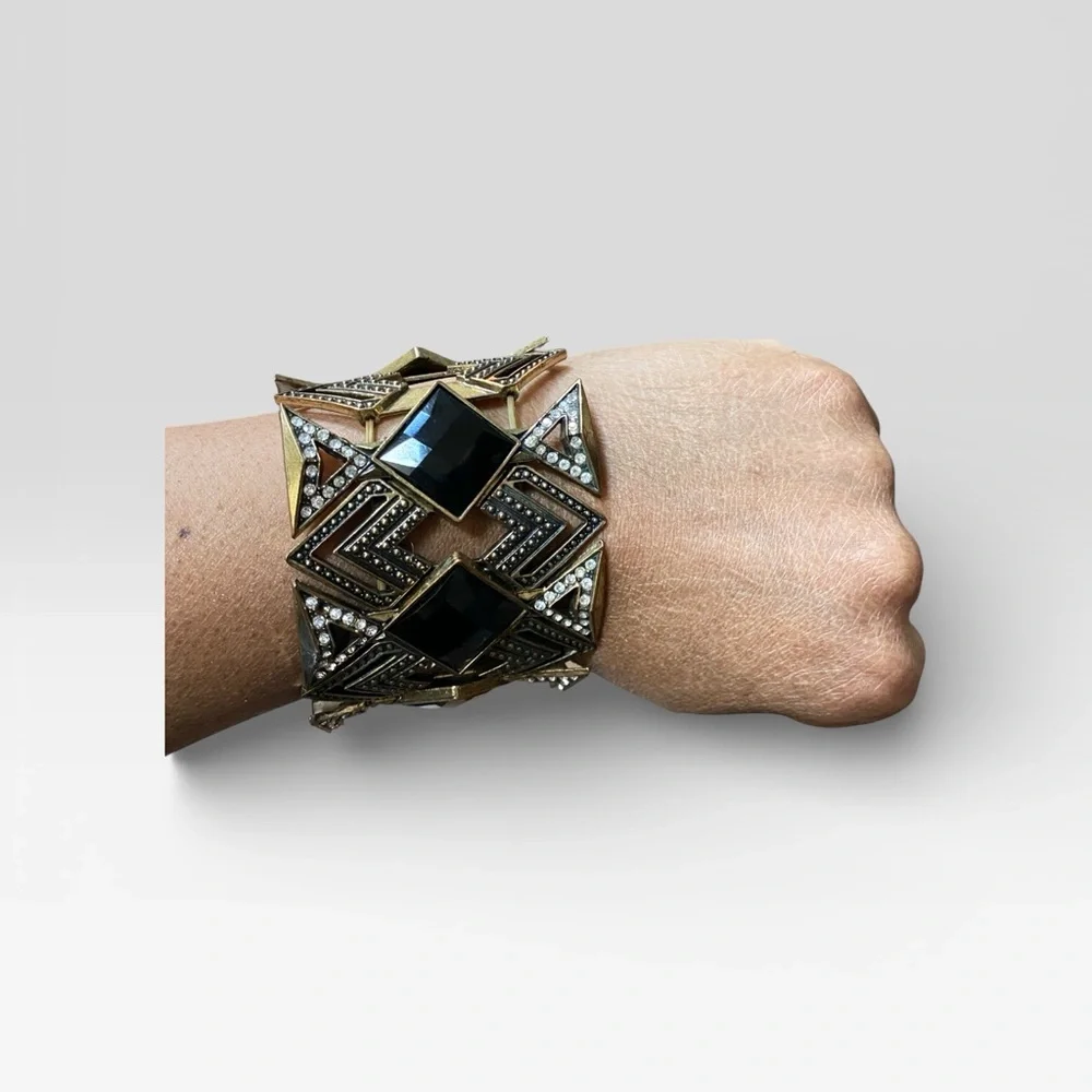 Vintage Geometric Black and Gold Cuff Bracelet
